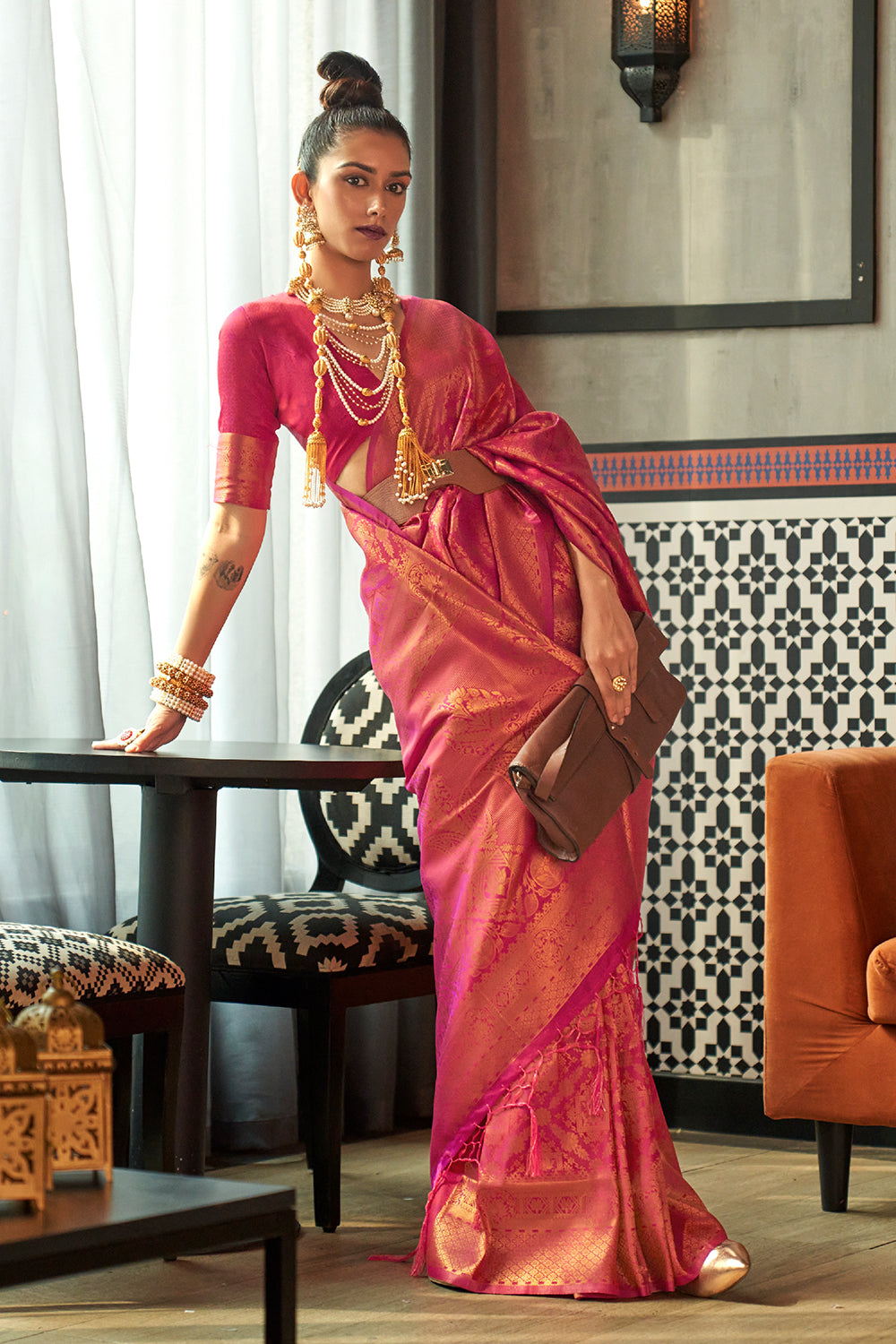 Rose Pink Kanjivaram Silk Saree