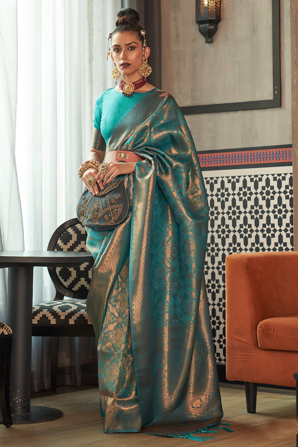 Teal Green Kanjivaram Saree