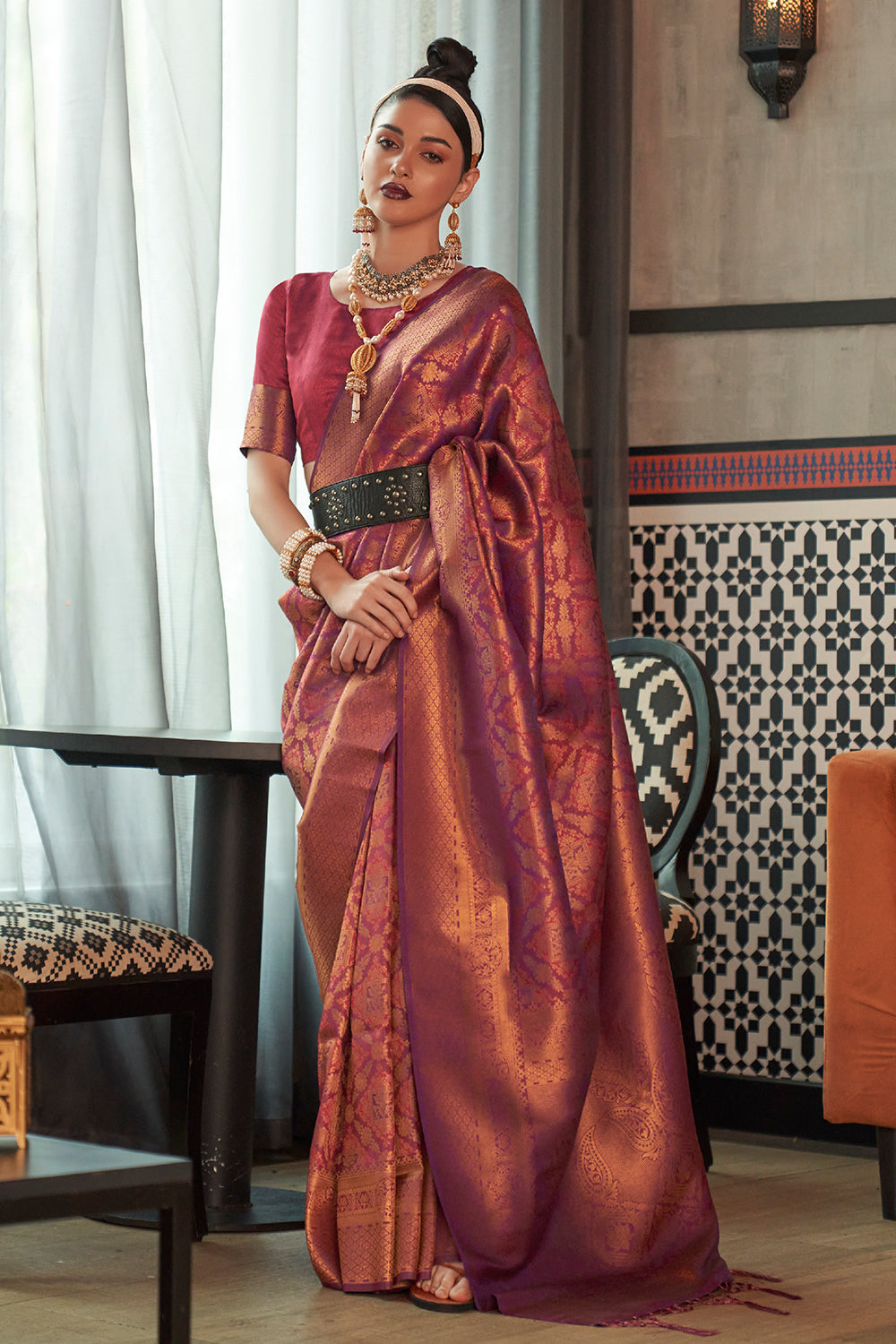 Burgundy Purple Kanjivaram Saree