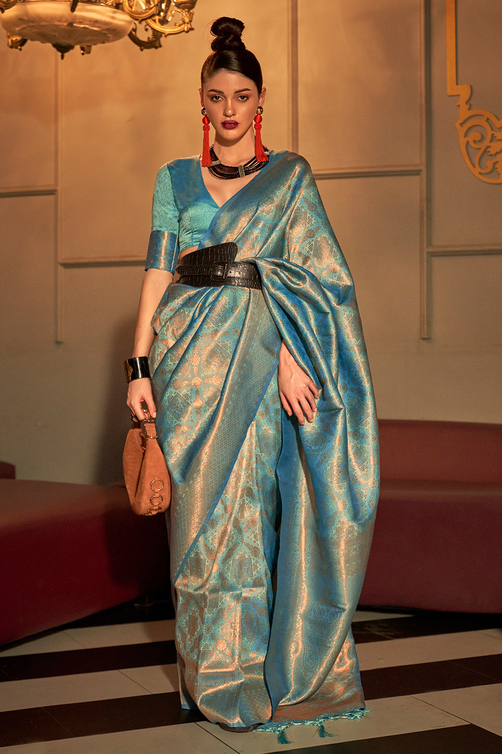 Teal Blue Kanjivaram Silk saree