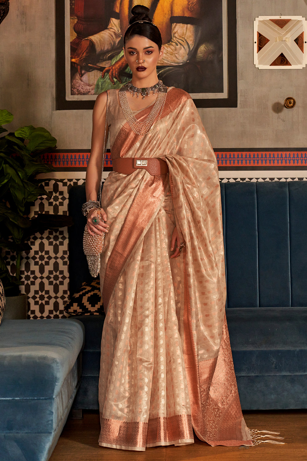 Latte Yellow Kanjivaram Silk saree