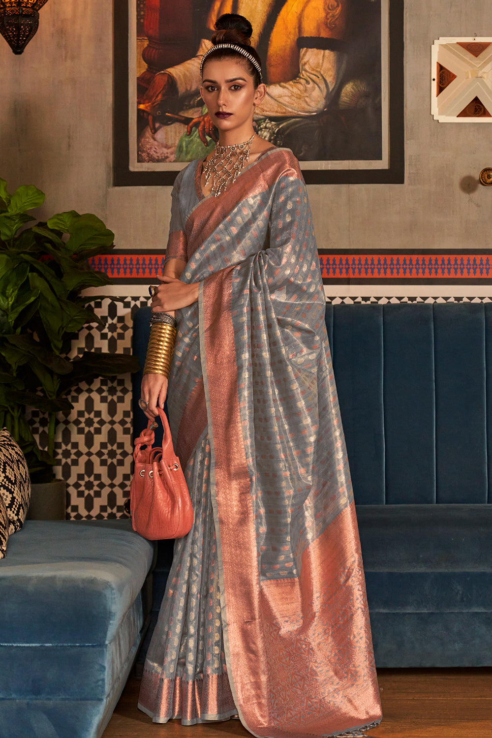 Cloud Grey Kanjivaram Silk saree