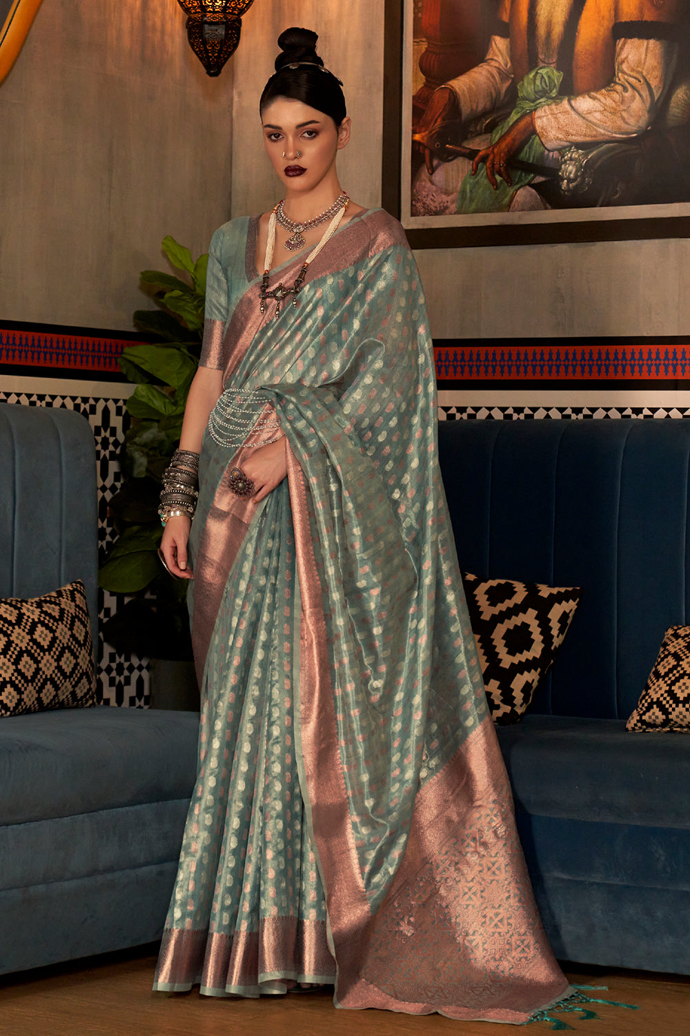 Aegean Blue Kanjivaram Silk saree