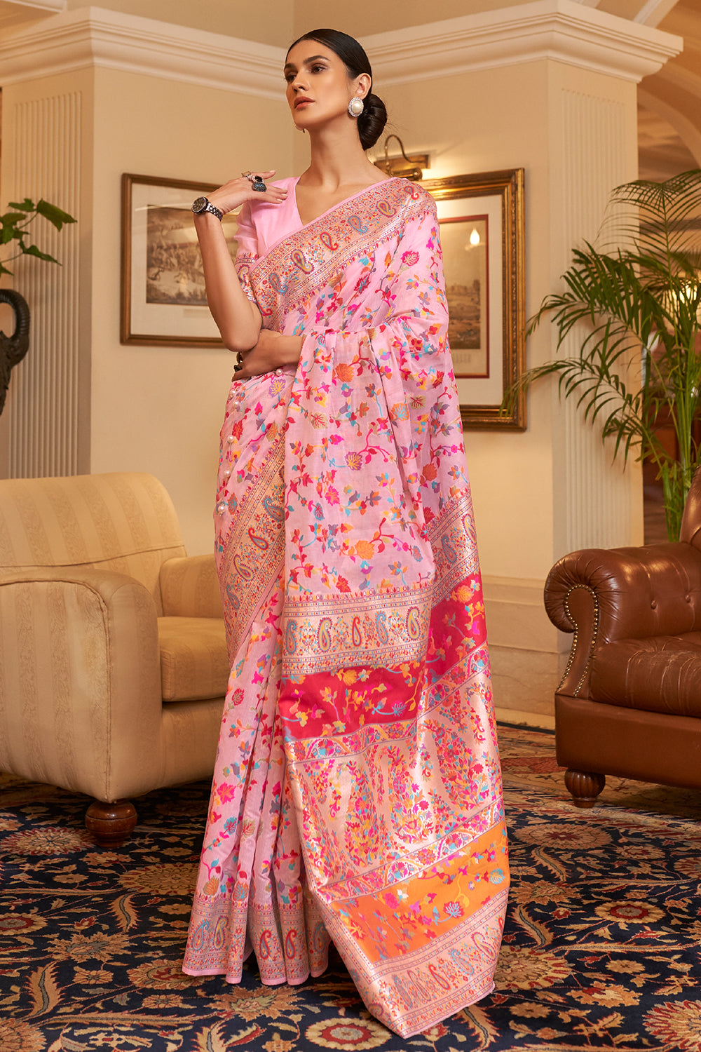 Cherry Pink Pashmina Saree