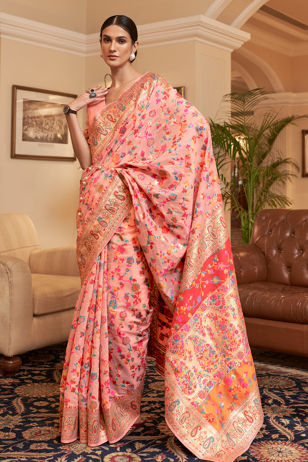 Rose Pink Pashmina Saree