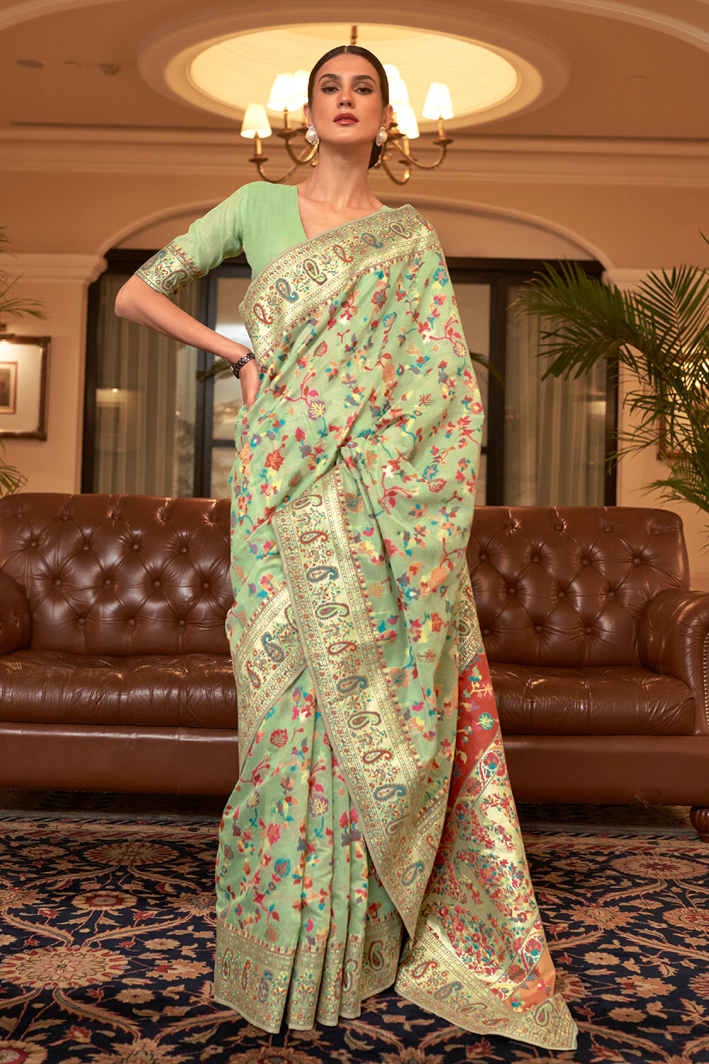 Pista Green Pashmina Saree