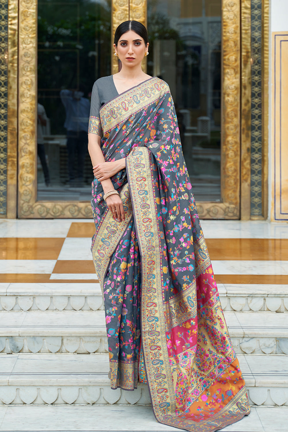 Space Blue Pashmina Saree