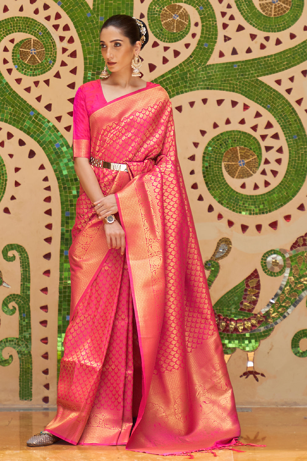 Hot Pink Kanjivaram Saree