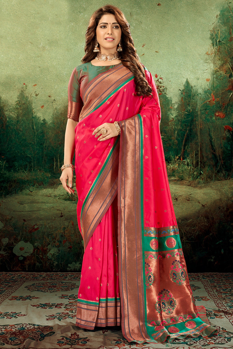 Banarasi Dual Shade Semi Chiffon Saree Silver Zari Buti Weaving-Pink –  Banarasikargha