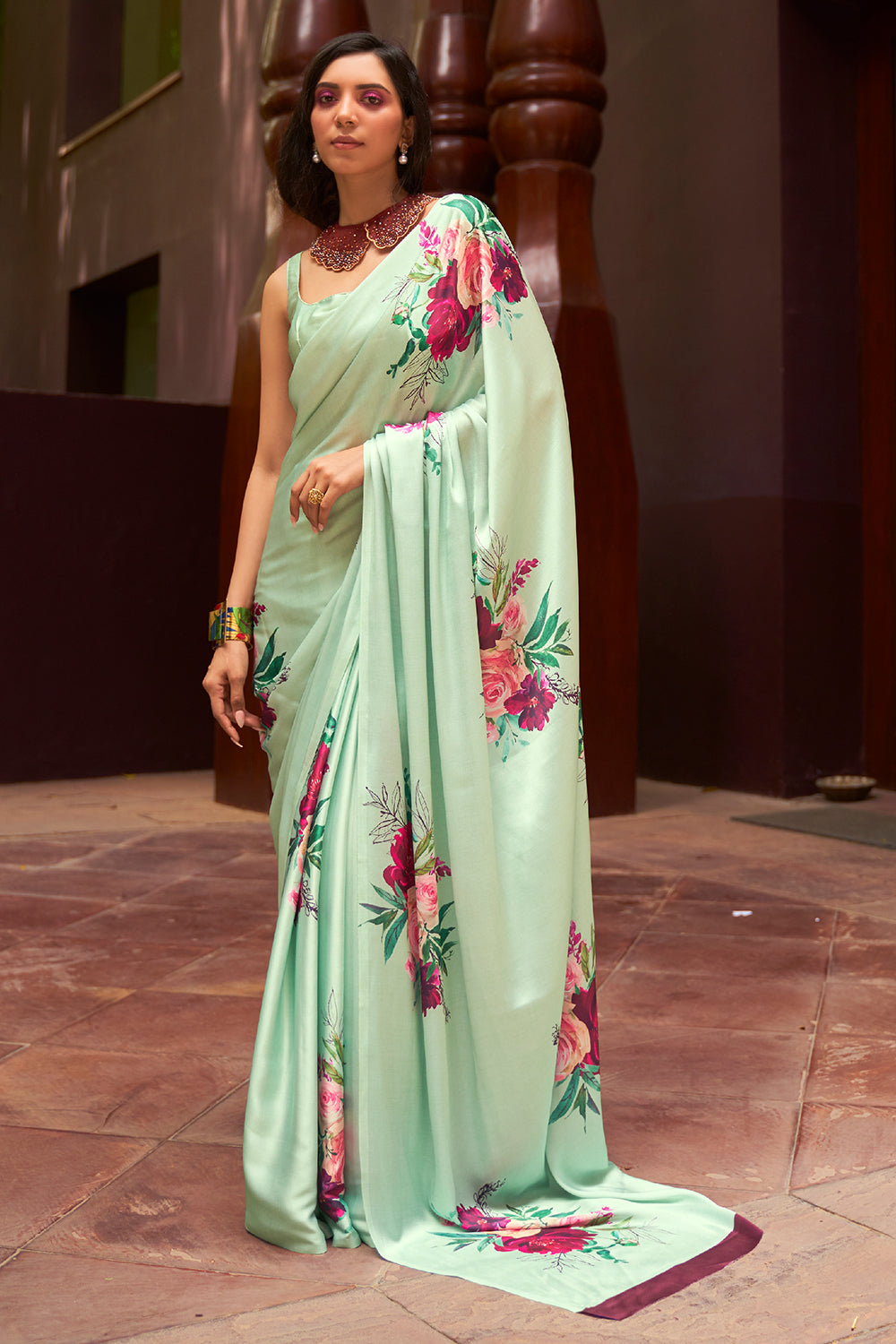 Tea Green Digital Print Saree