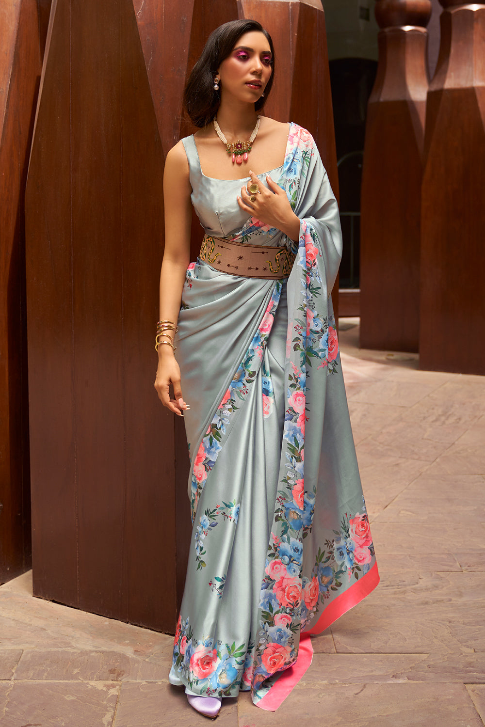 Frost Blue Digital Print Saree