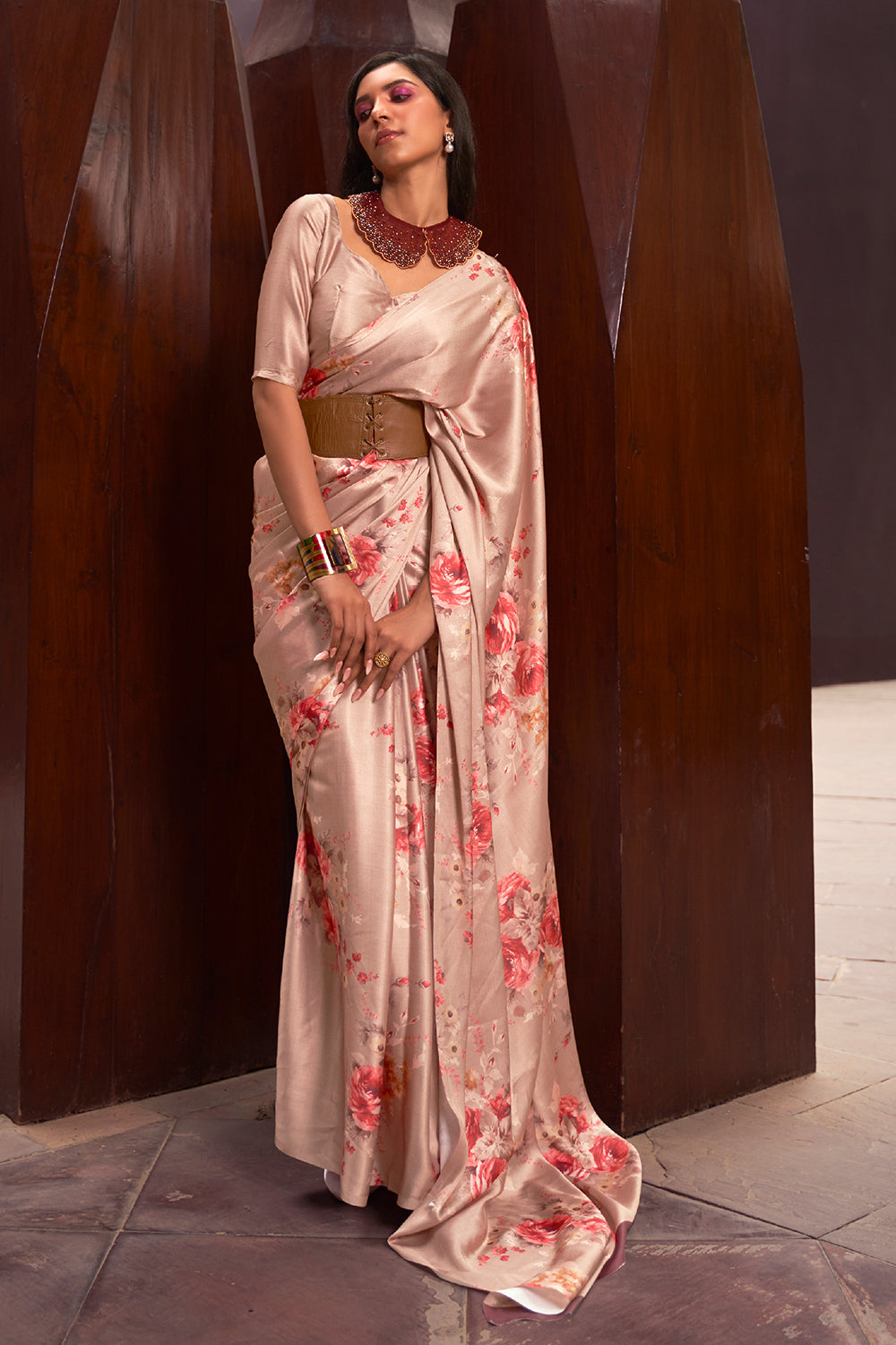 Salmon Pink Digital Printed Saree