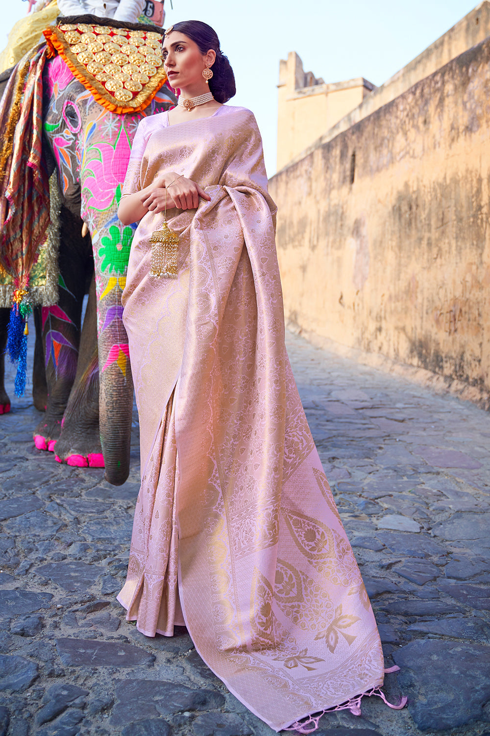 Cherry Pink Kanjivaram Saree