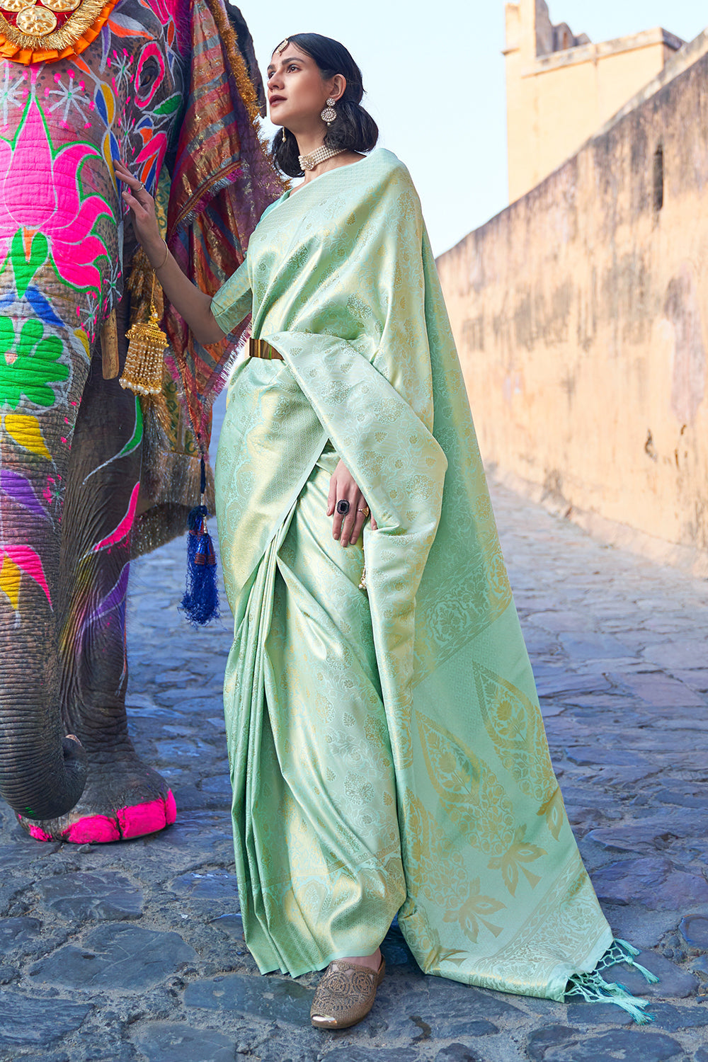 Pista Green Kanjivaram Saree