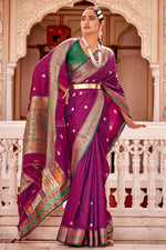 Plum Violet Banarasi Silk Saree