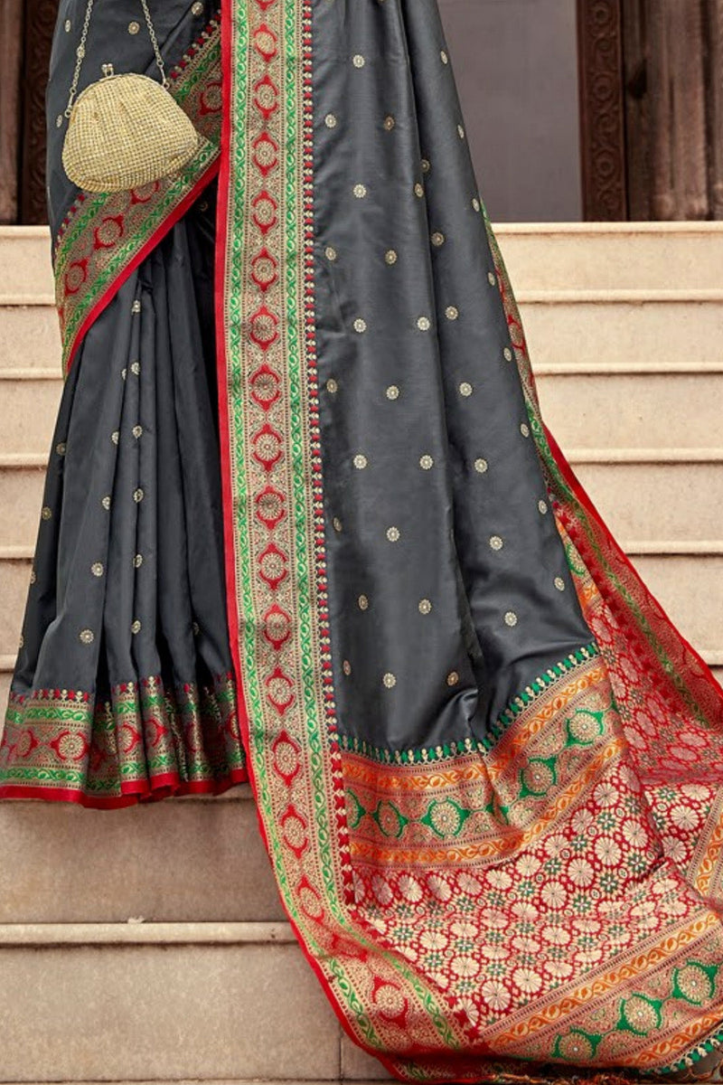 Lead Grey Banarasi Saree