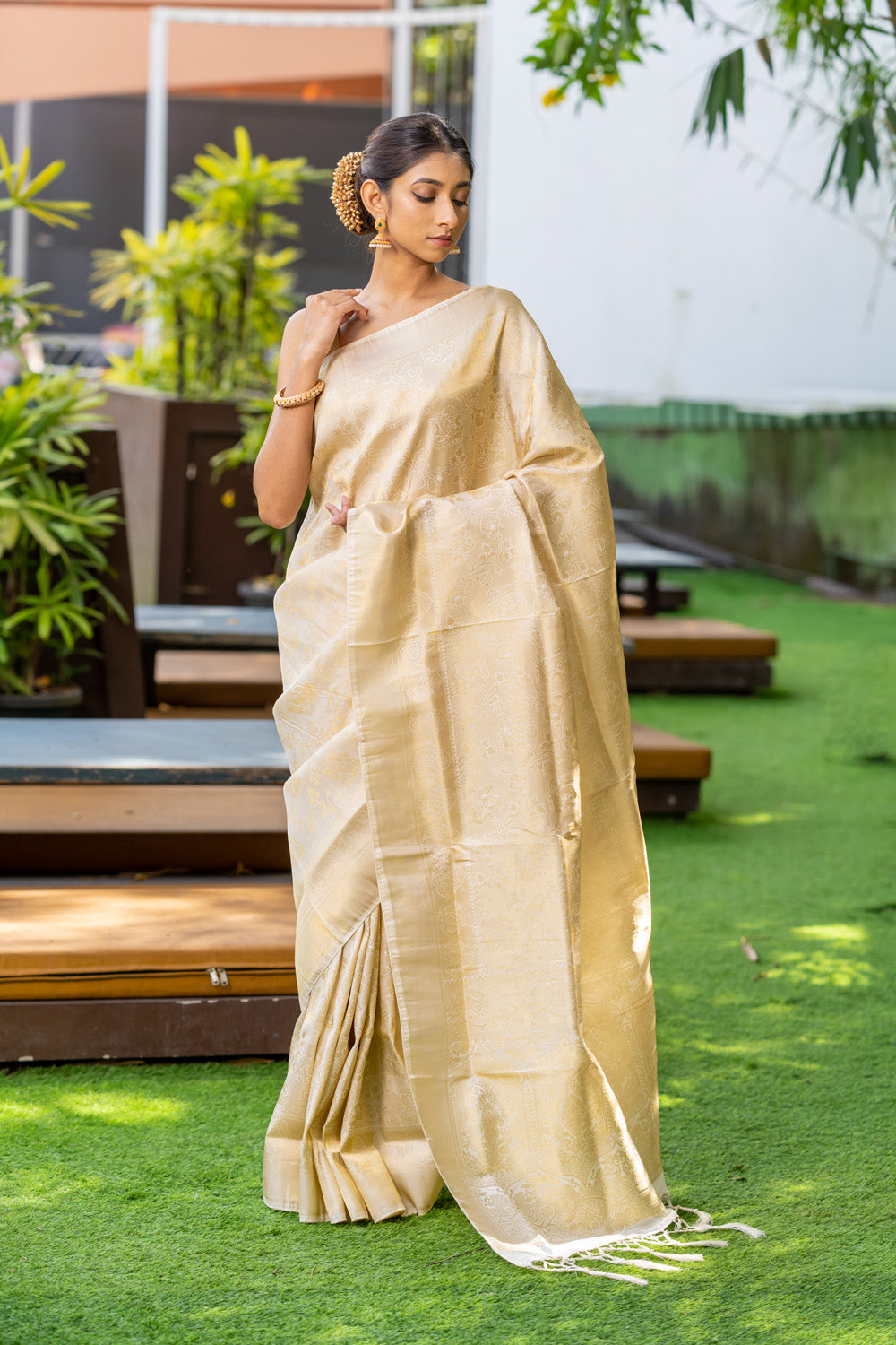 Beige Cream Kanjivaram Saree