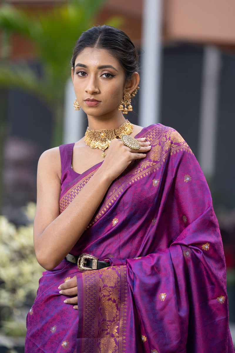 Festive, Traditional, Wedding Gold, Purple and Violet color Kanjeevaram  Silk, Silk fabric Saree : 1896238