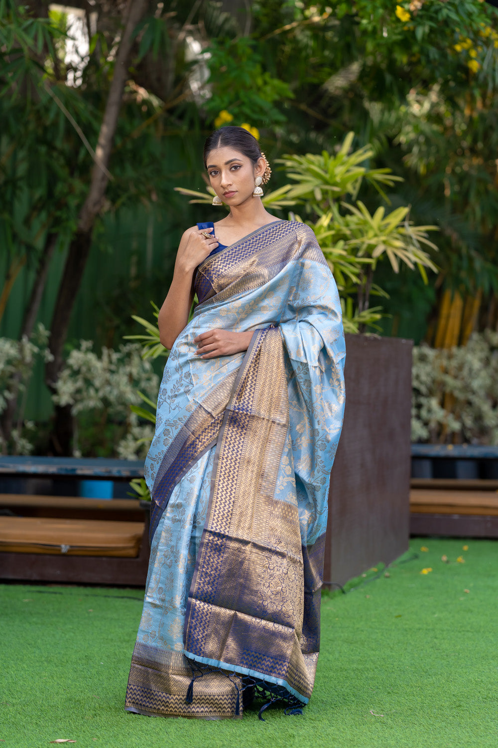 Cornflower Blue Kanjivaram Saree