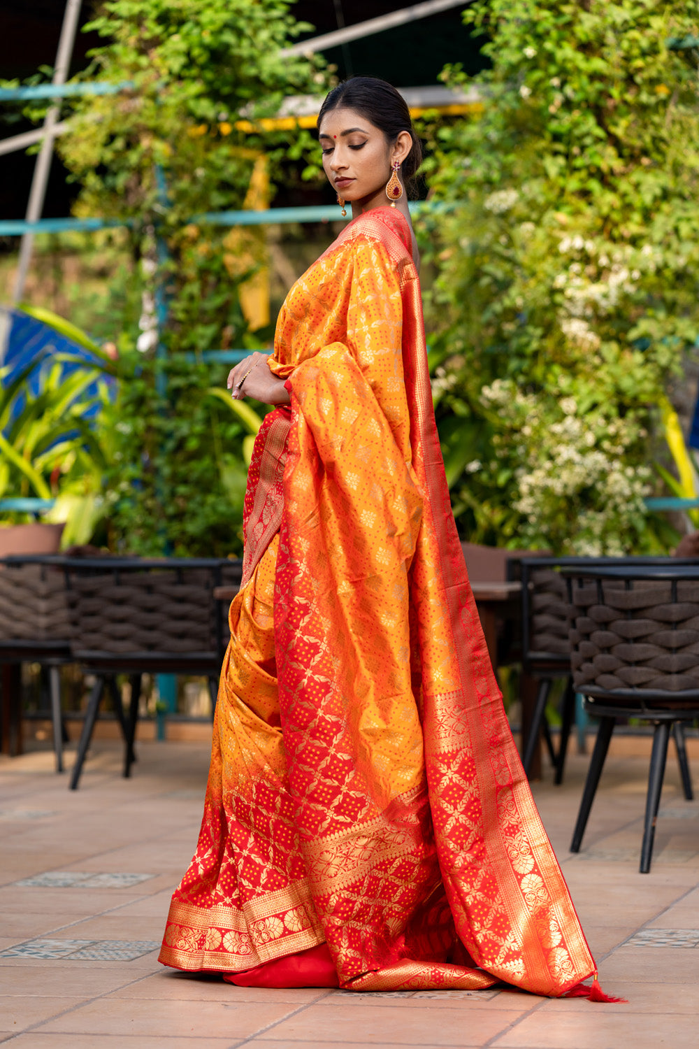 Amber Yellow Designer Banarasi Saree