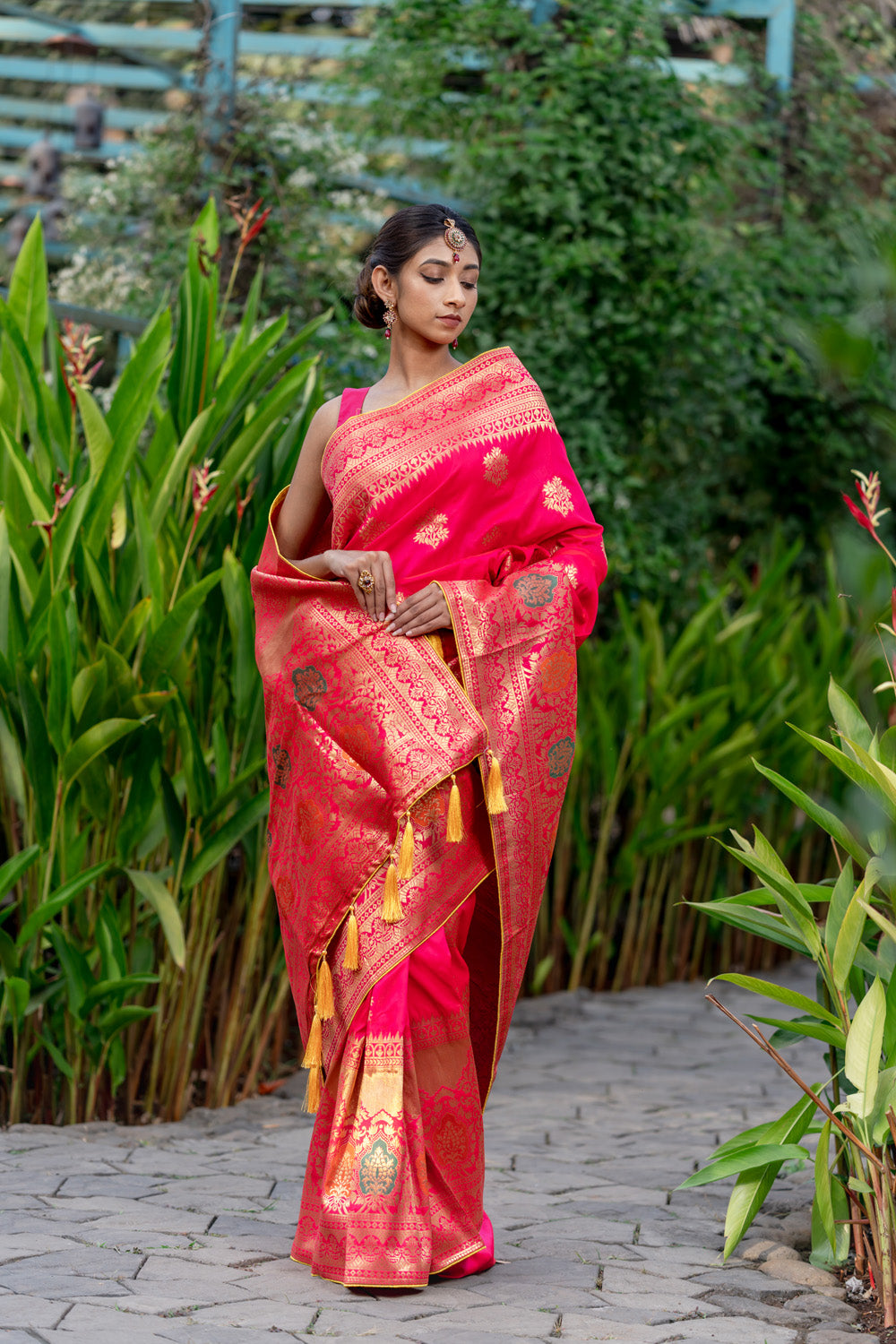 Signal Red Designer Banarasi Saree