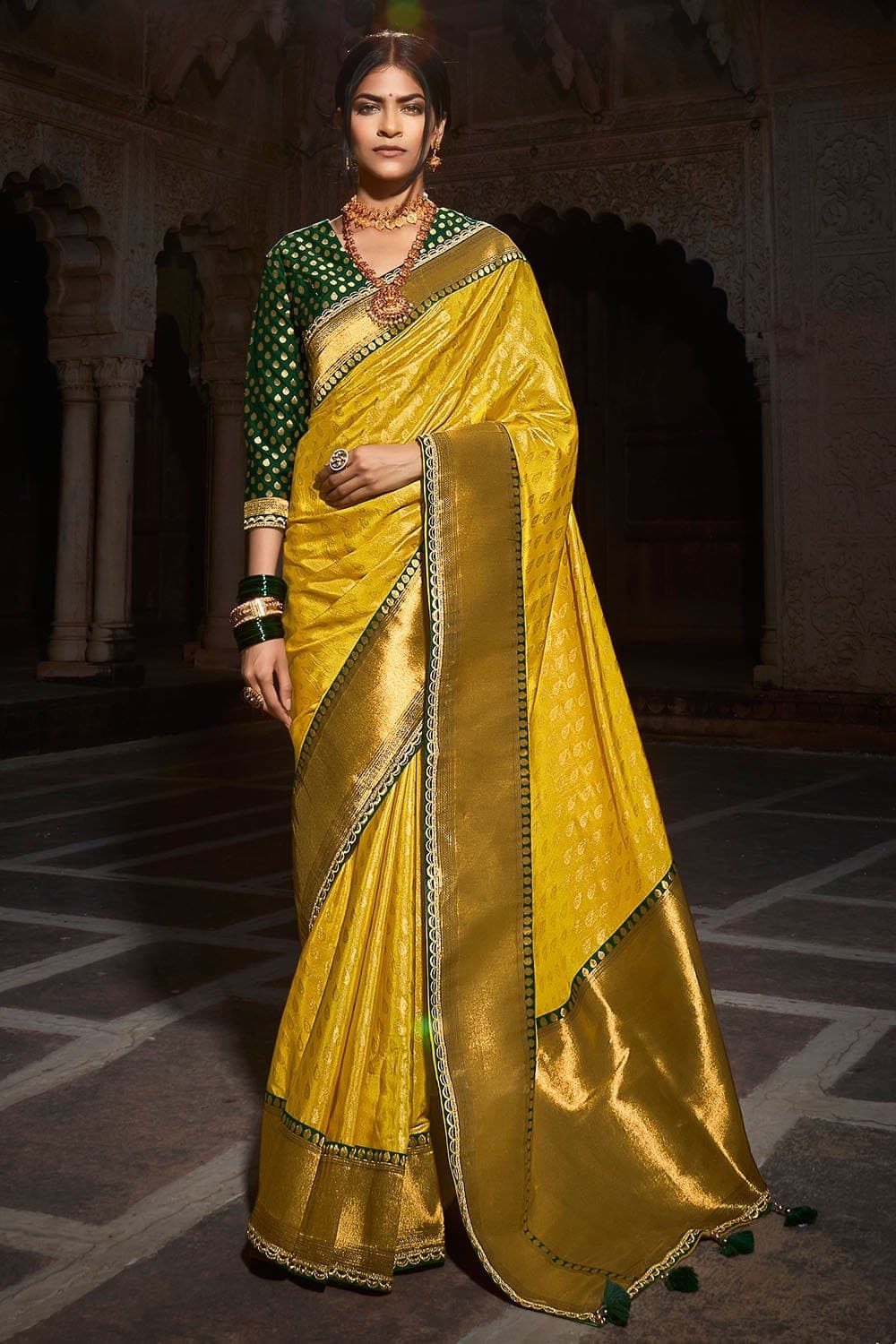 Honey Yellow Banarasi Saree