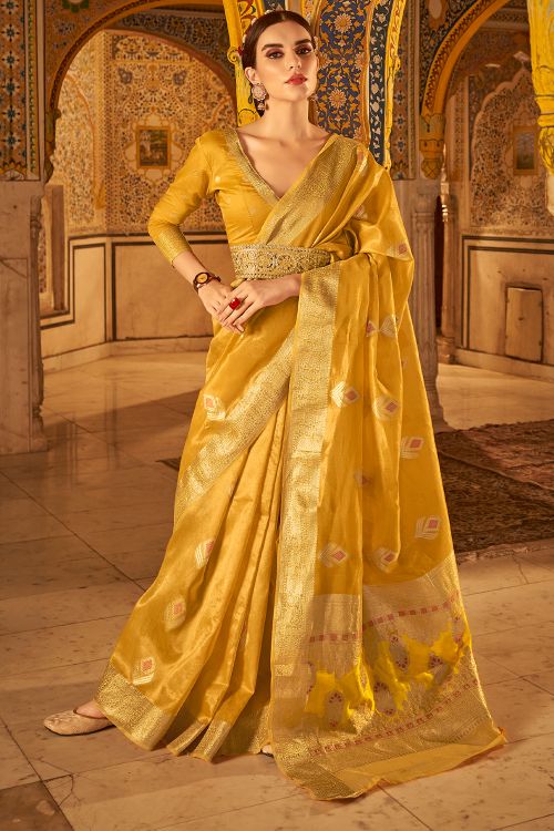 Mustard Yellow Banarasi Silk Saree