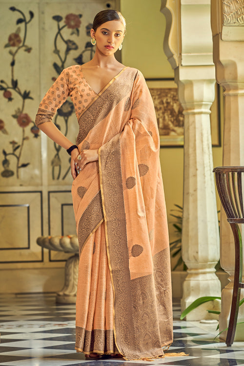 Salmon Pink Linen Saree