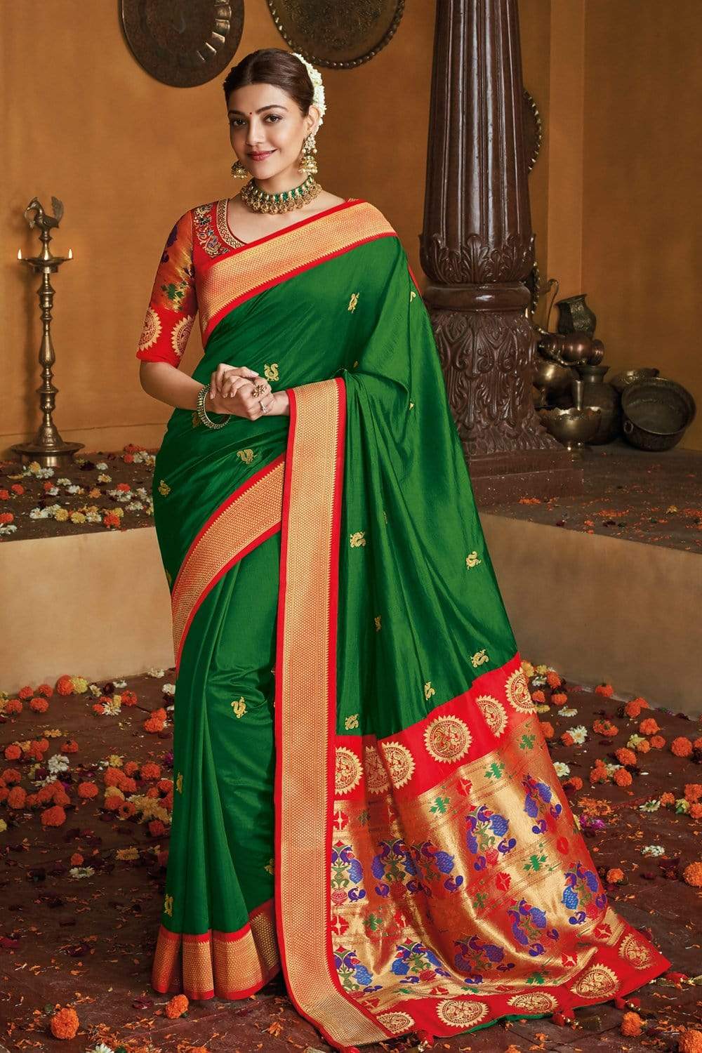 Forest Green Paithani Saree