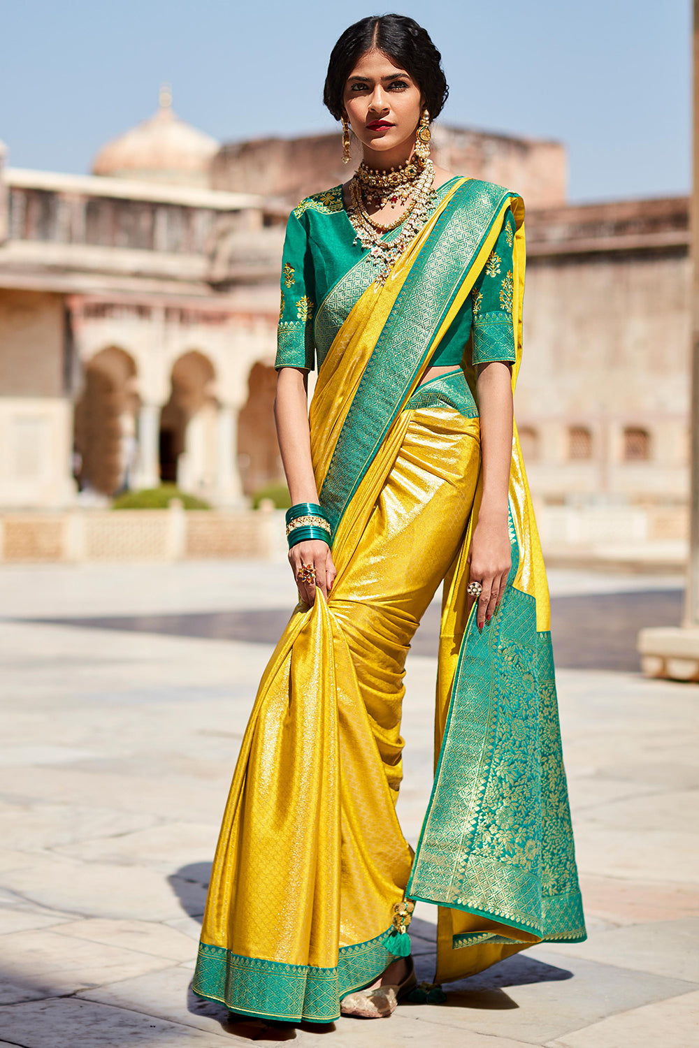 Bright Yellow Paithani Saree