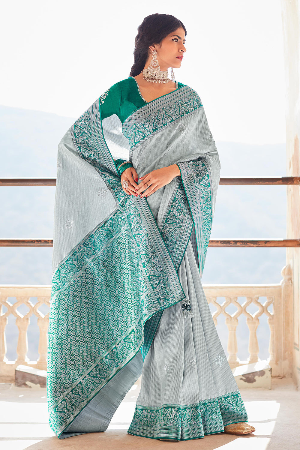 Baby Blue Paithani Saree