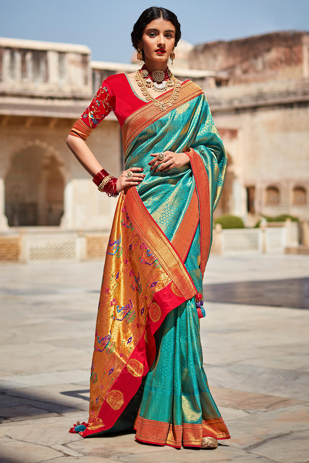 Teal Blue Paithani Saree