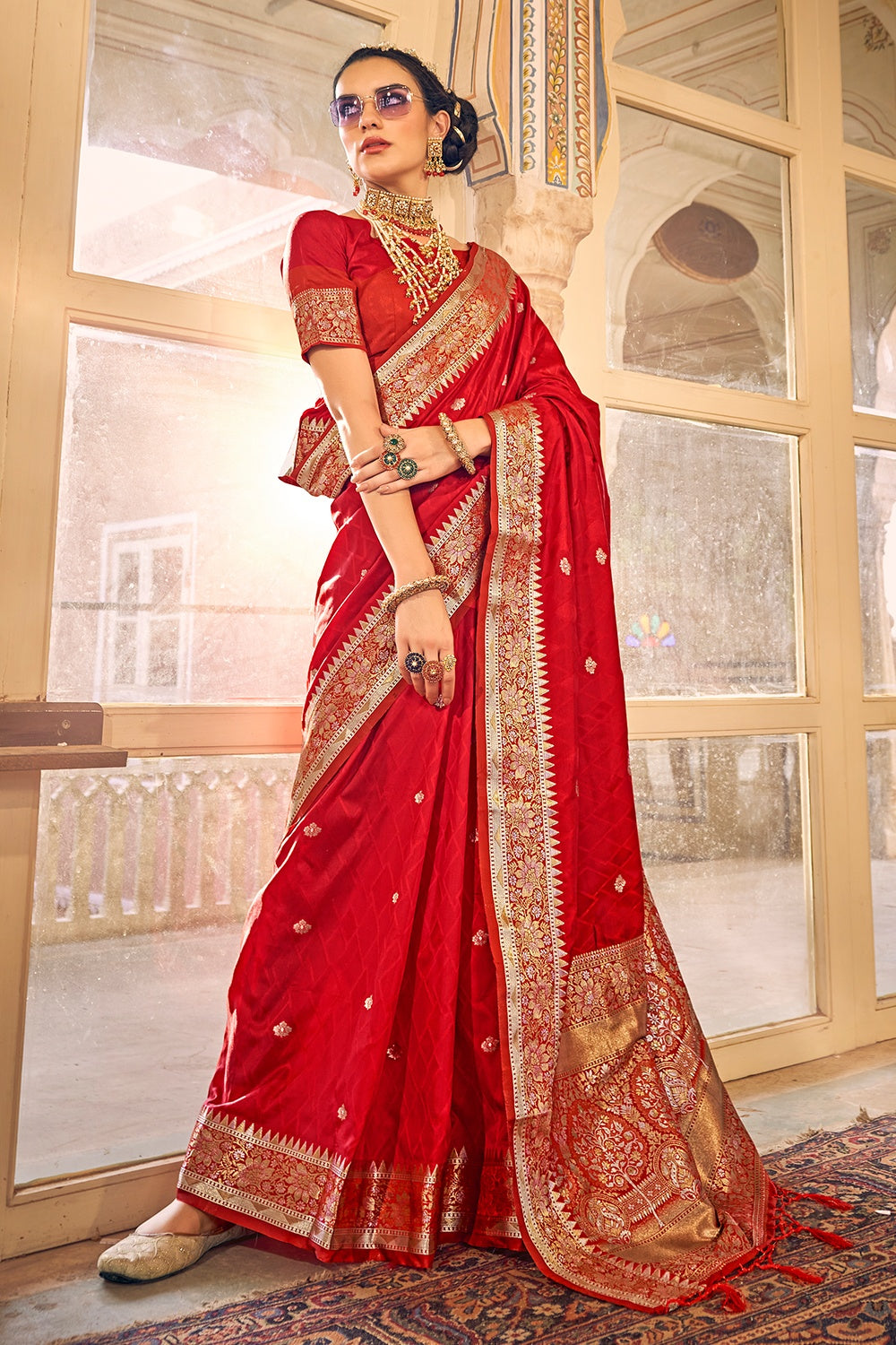 Passion Red Satin Silk Saree